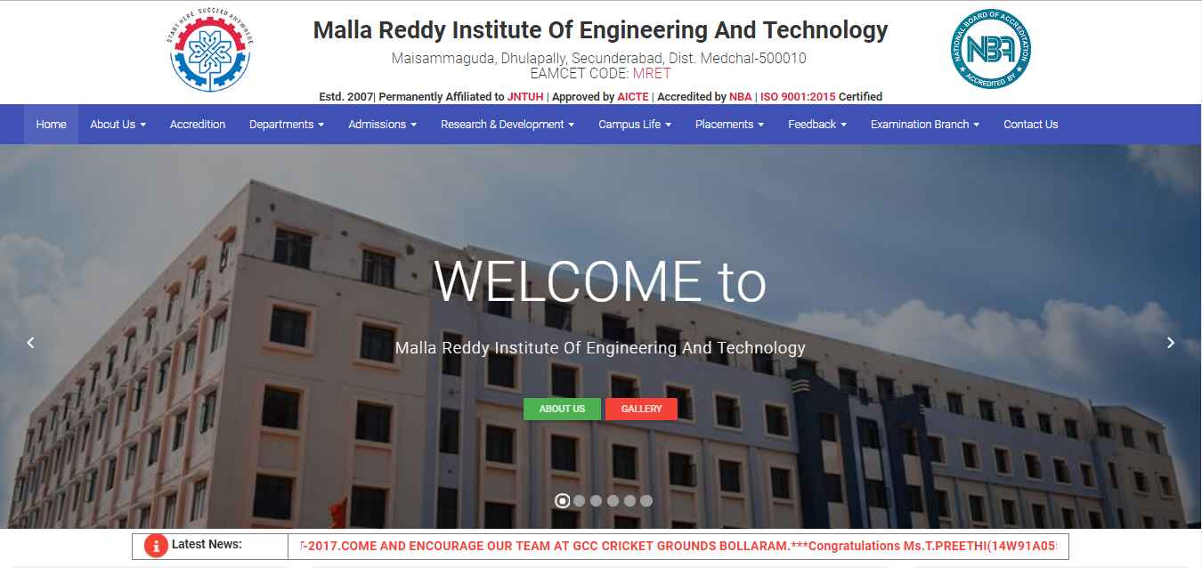 MRIET College Website screenshot